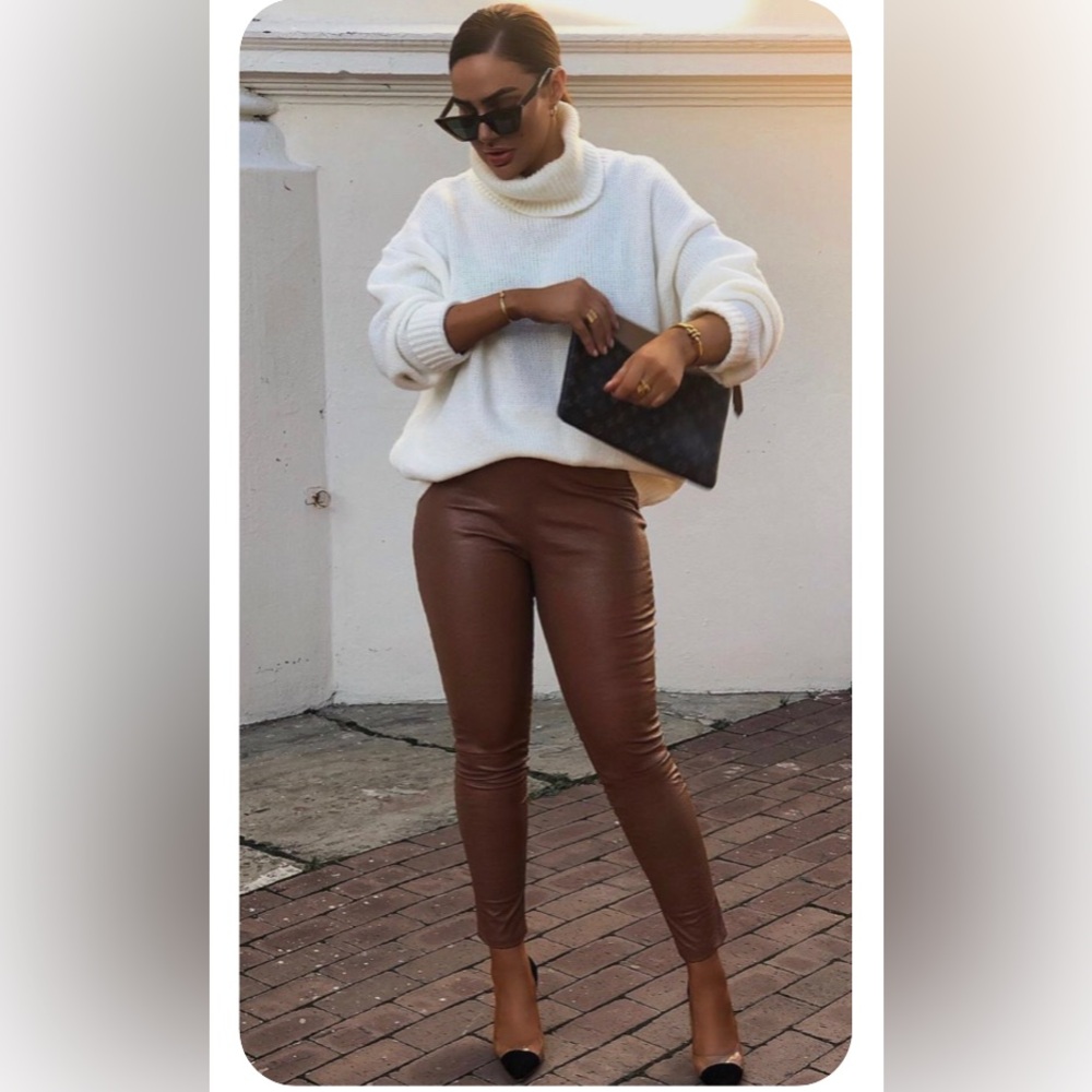 NWT Forever 21 Brown Taupe Faux Leather Leggings size Large - Picture 1 of 7